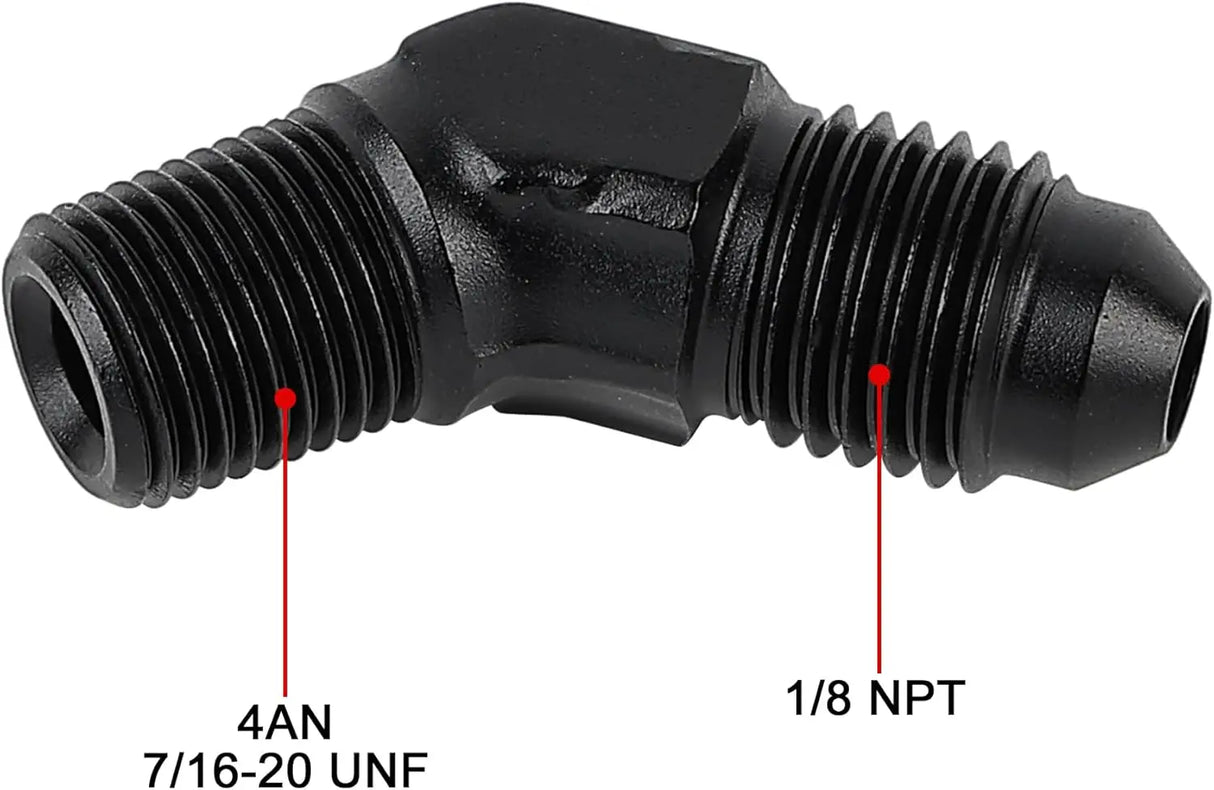 EVIL ENERGY EVIL ENERGY AN Male Flare to NPT Pipe 45 Degree Fitting Adapter Aluminum Black