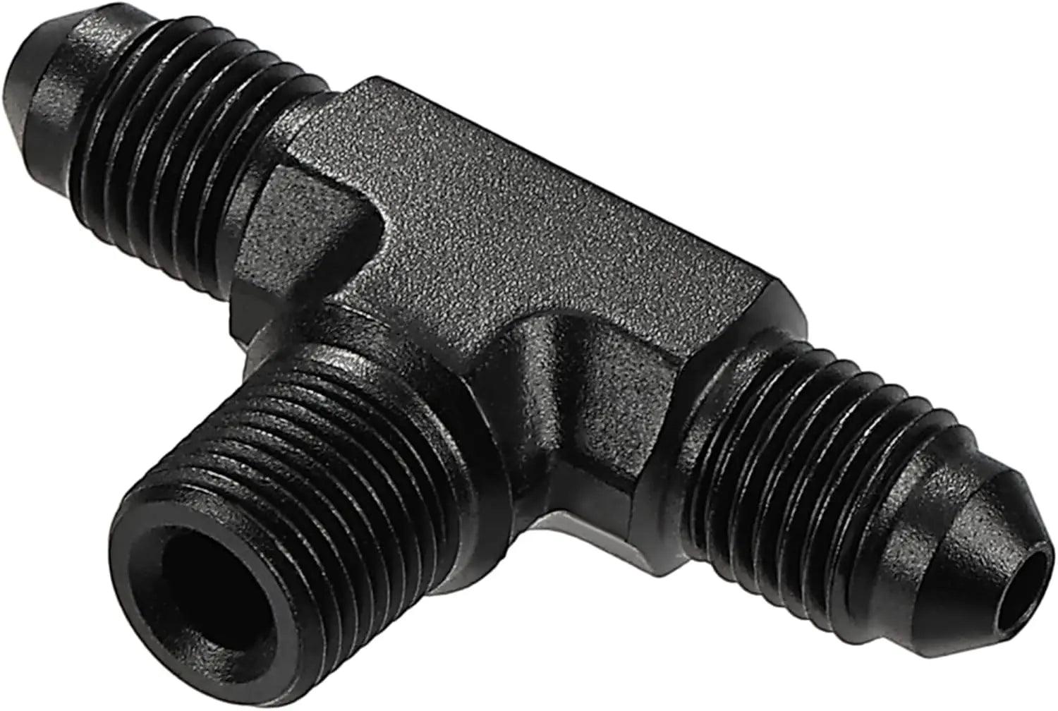 EVIL ENERGY EVIL ENERGY AN Tee Male Flare to NPT on Side Branch T Fitting Adapter Aluminum Black