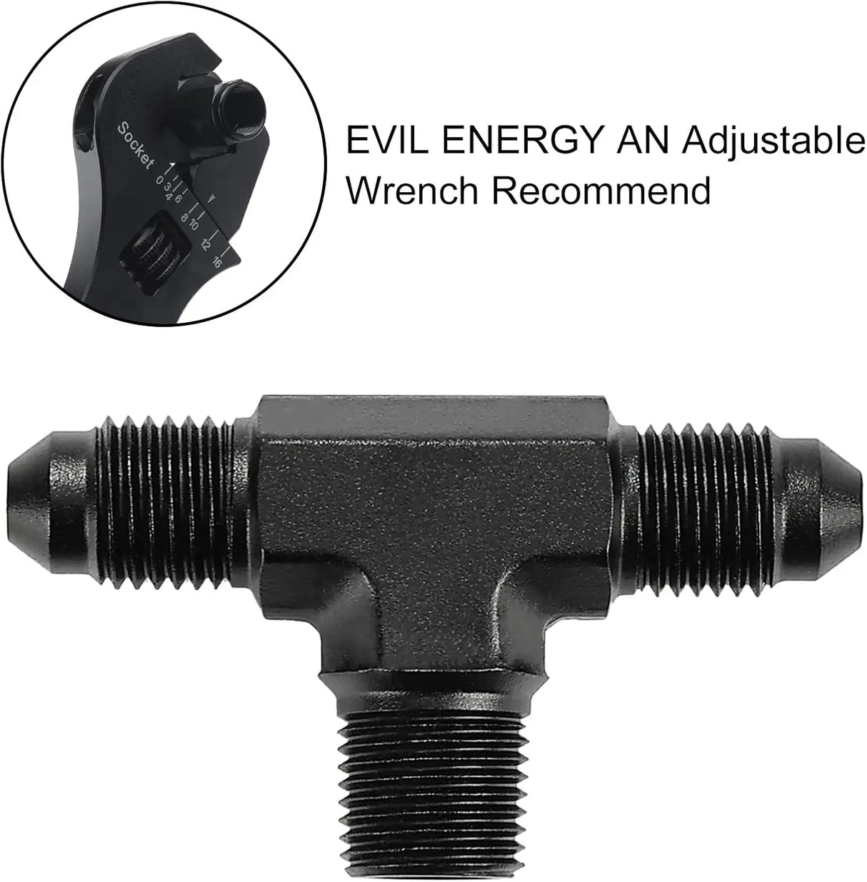 EVIL ENERGY EVIL ENERGY AN Tee Male Flare to NPT on Side Branch T Fitting Adapter Aluminum Black