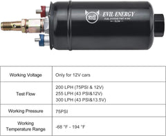 Evilenergy EVIL ENERGY External Inline Fuel Pump Electric 300LPH High Flow 12V Universal