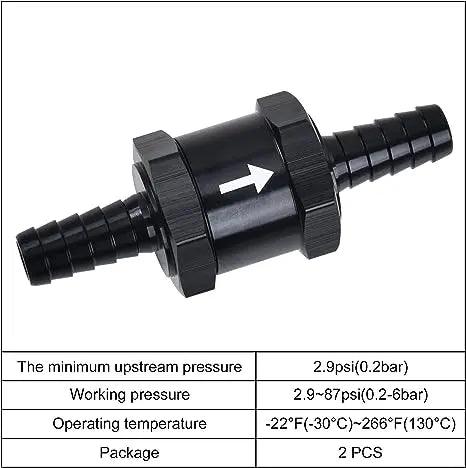 EVILENERGY EVIL ENERGY Fuel Check Valve One Way Inline Non Return Diesel Gasoline Black 2PCS