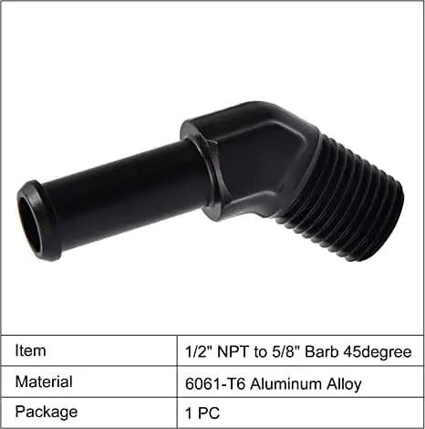 Evilenergy EVIL ENERGY NPT Male to Barb Push on Fitting 45 Degree Aluminum Black