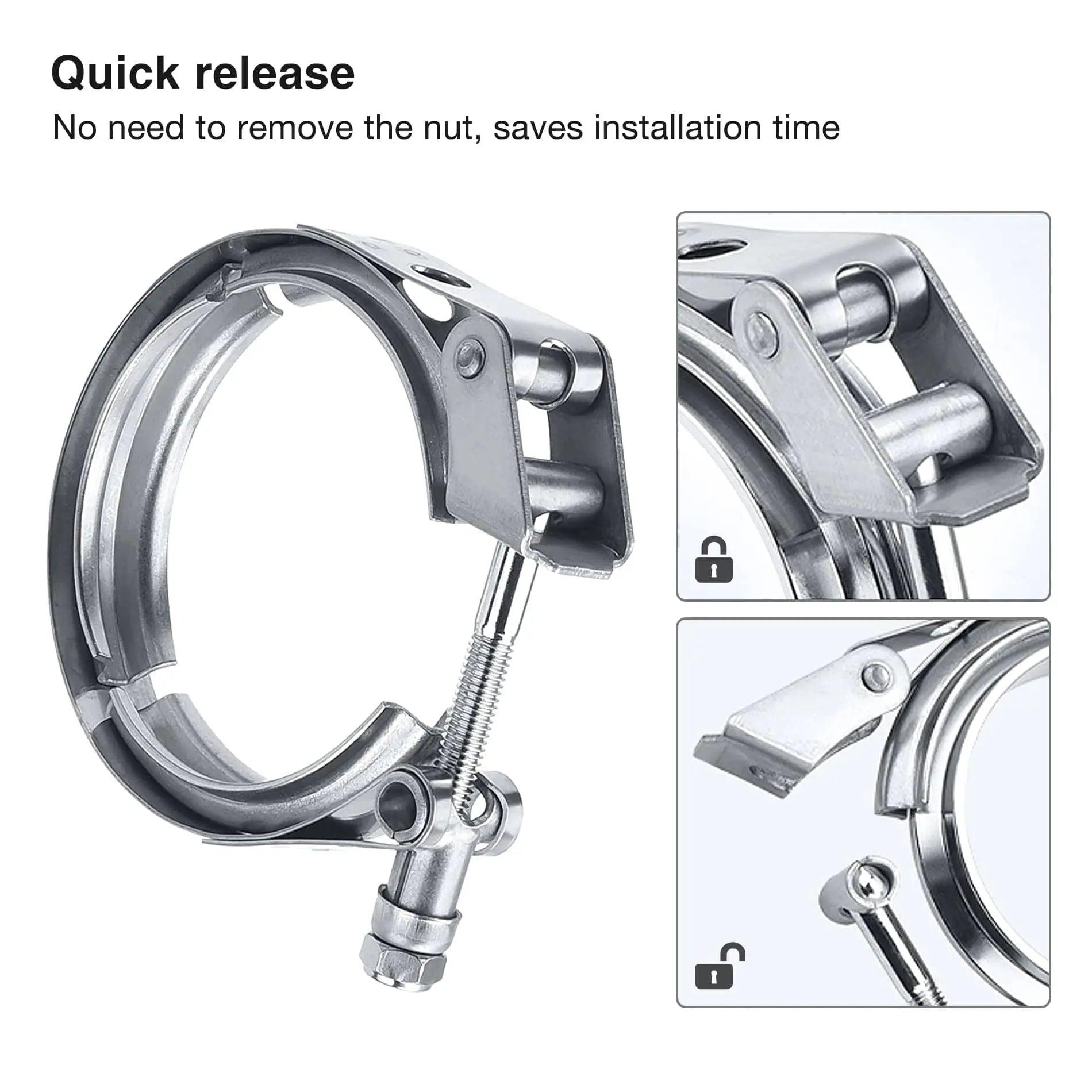 Evilenergy EVIL ENERGY V Band Clamp Quick Release Stainless Steel with Flange Male Female Mild Steel (2.5/3/3.5 Inch)