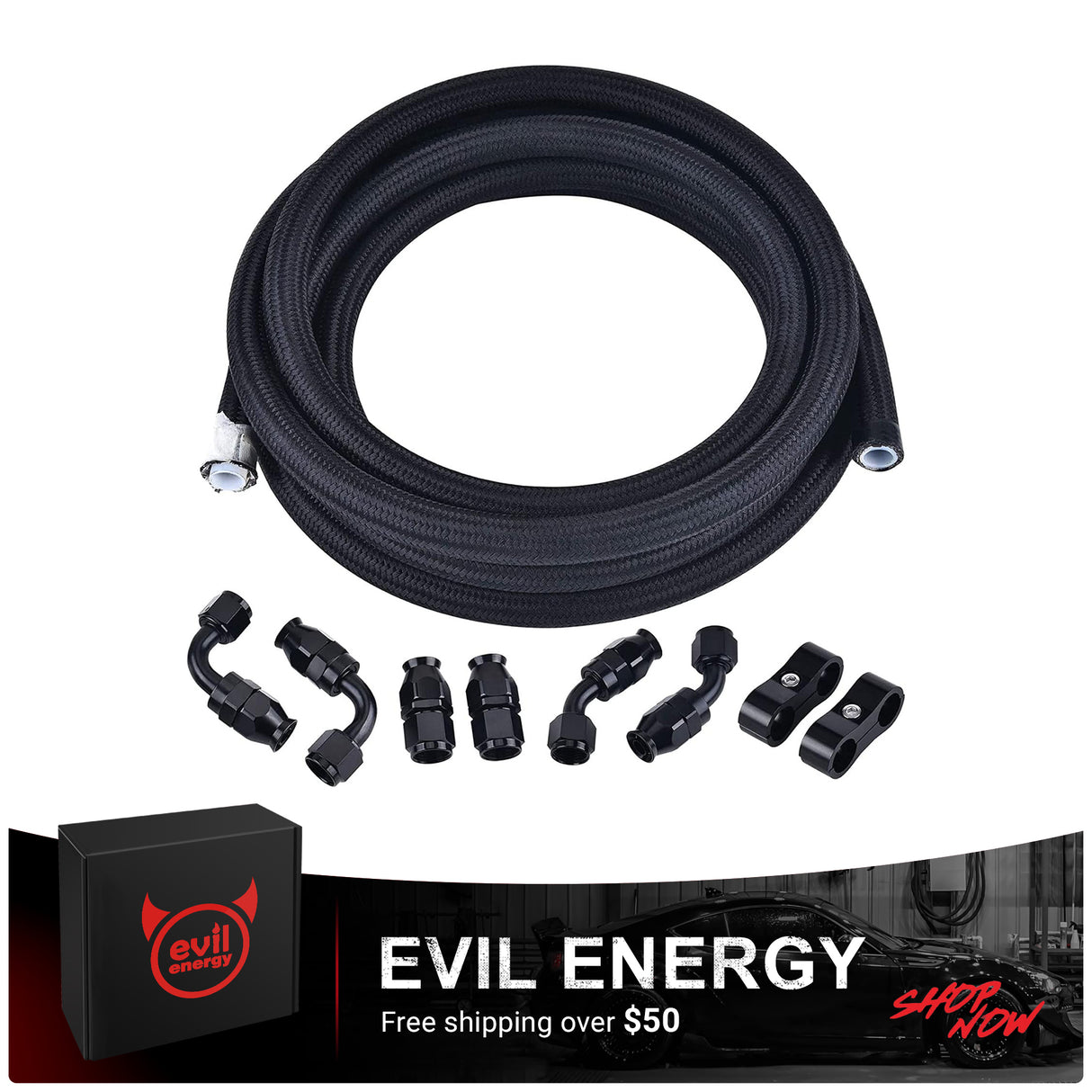 EVIL ENERGY 4/6/8/10AN PTFE Fuel Line Fitting Kit E85 Nylon Braided Fuel Hose 10-20FT Optional