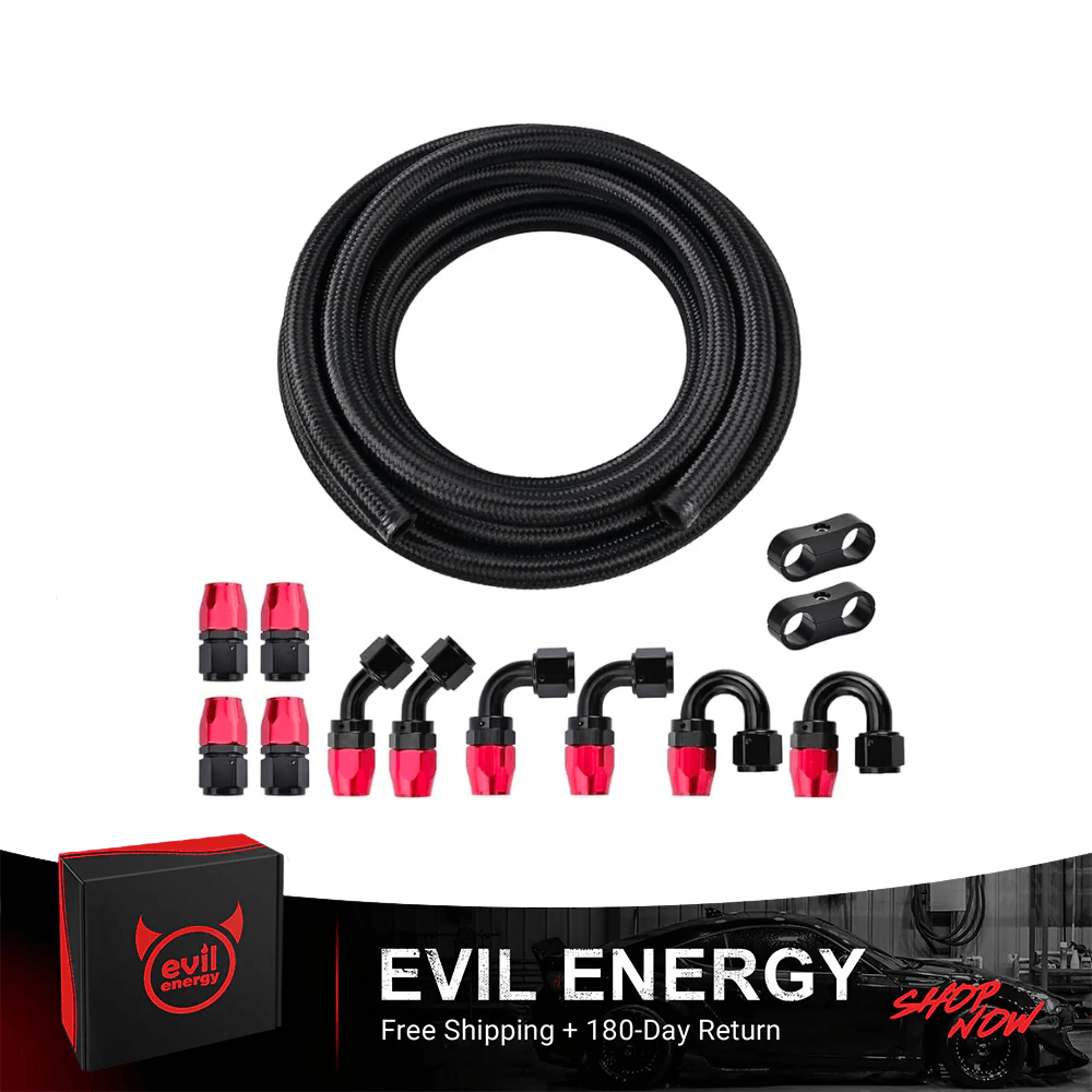 EVIL ENERGY 6AN Fuel Line Kit, 6AN Nylon Braided Fuel Line Hose Fitting Kit CPE 20FT [Black-Red]