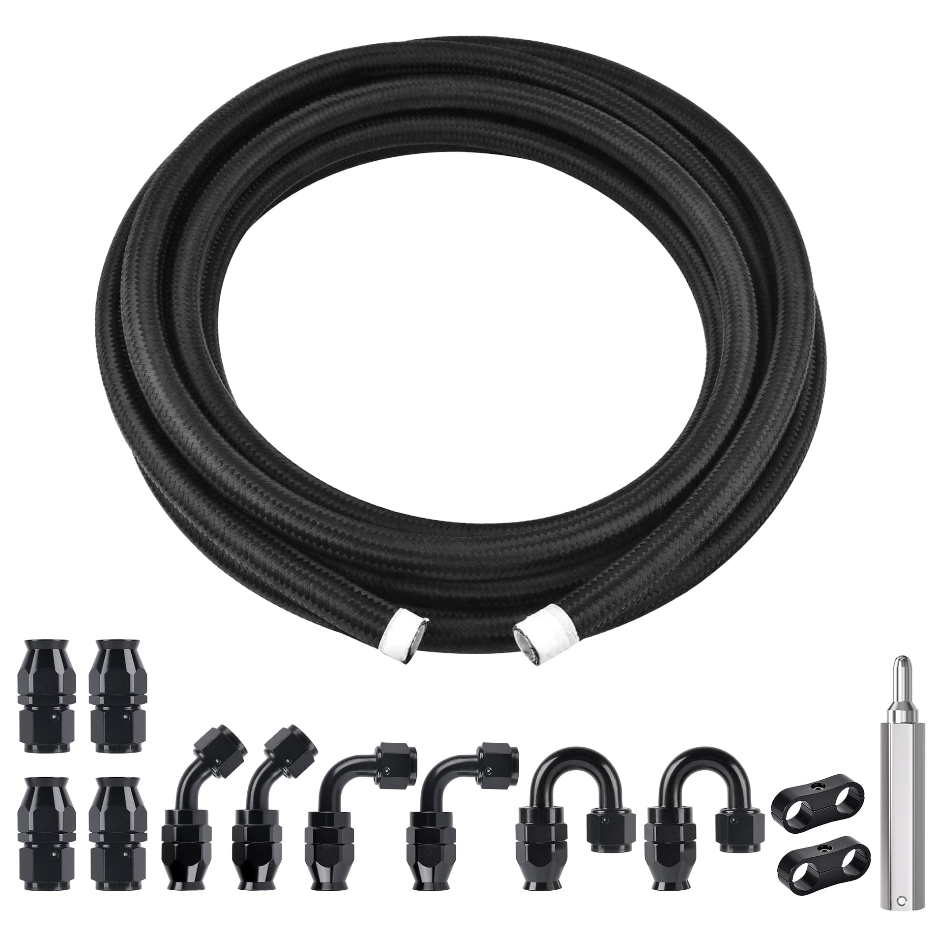 EVIL ENERGY PTFE Fuel Line Fitting Kit E85 Nylon Braided Fuel Hose 4/6/8/10AN 10-20FT Optional