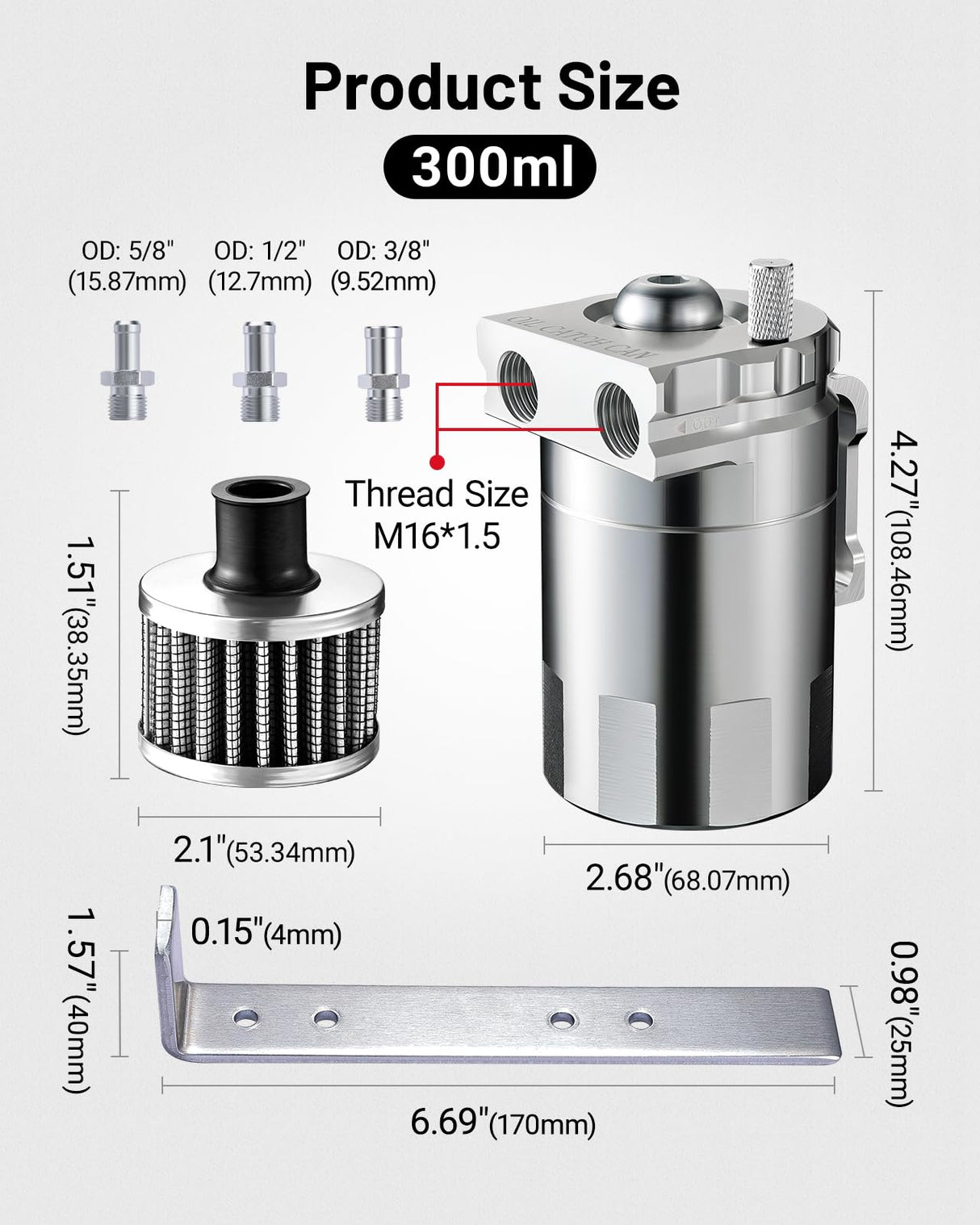 EVIL ENERGY Baffled Oil Catch Can Oil Separator Catch Can with Breather Filter 300ml Universal