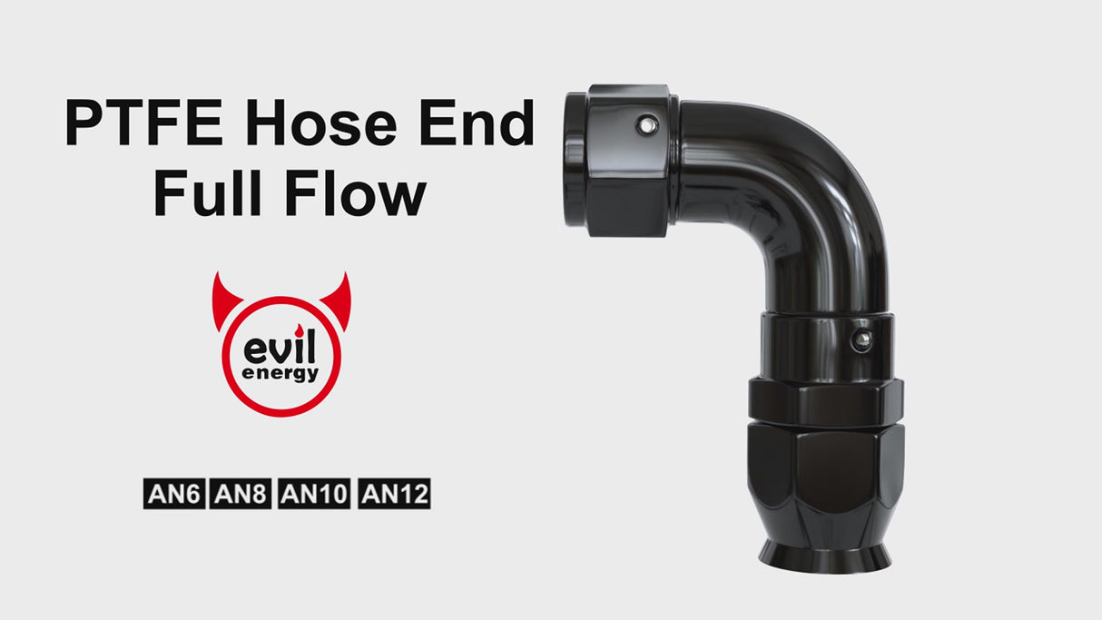 PTFE One Piece Full Flow End Hose Fitting Aluminum Black (4/6/8/10/12AN)|EVIL ENERGY