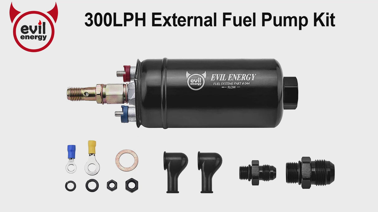 EVIL ENERGY External Inline Fuel Pump Electric 300LPH High Flow 12V Universal